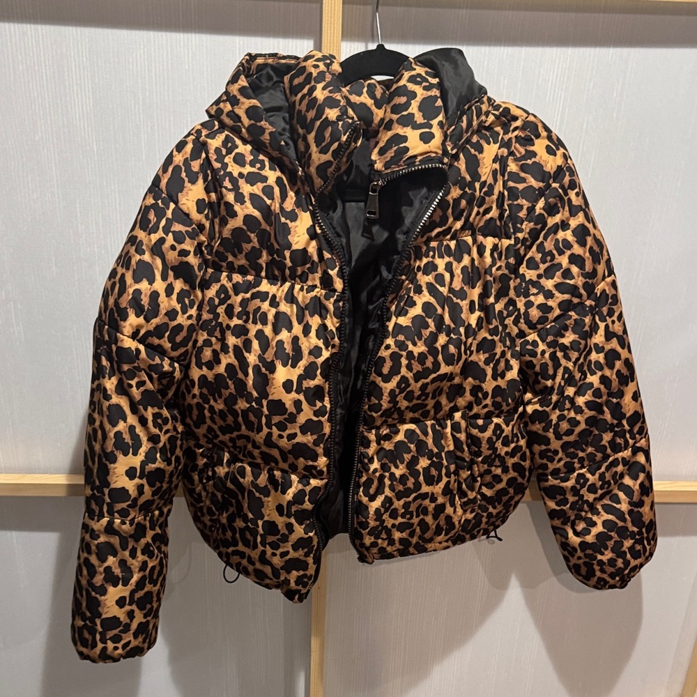 Leopard Print Kids Puffer Jacket